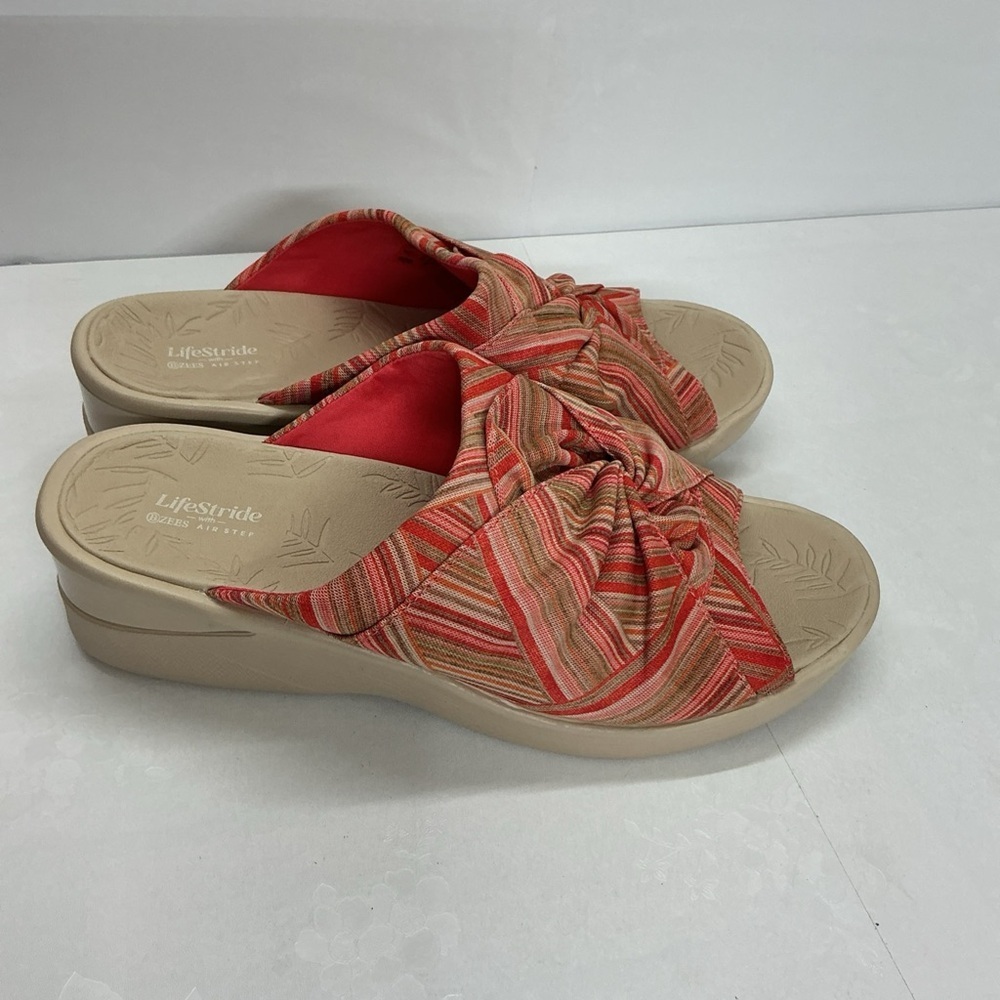 Life Stride Women's Striped Red and Beige Sandals